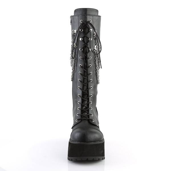 Demonia Men's Ranger-303 Knee High Platform Boots - Black Faux Leather D2103-97US Clearance